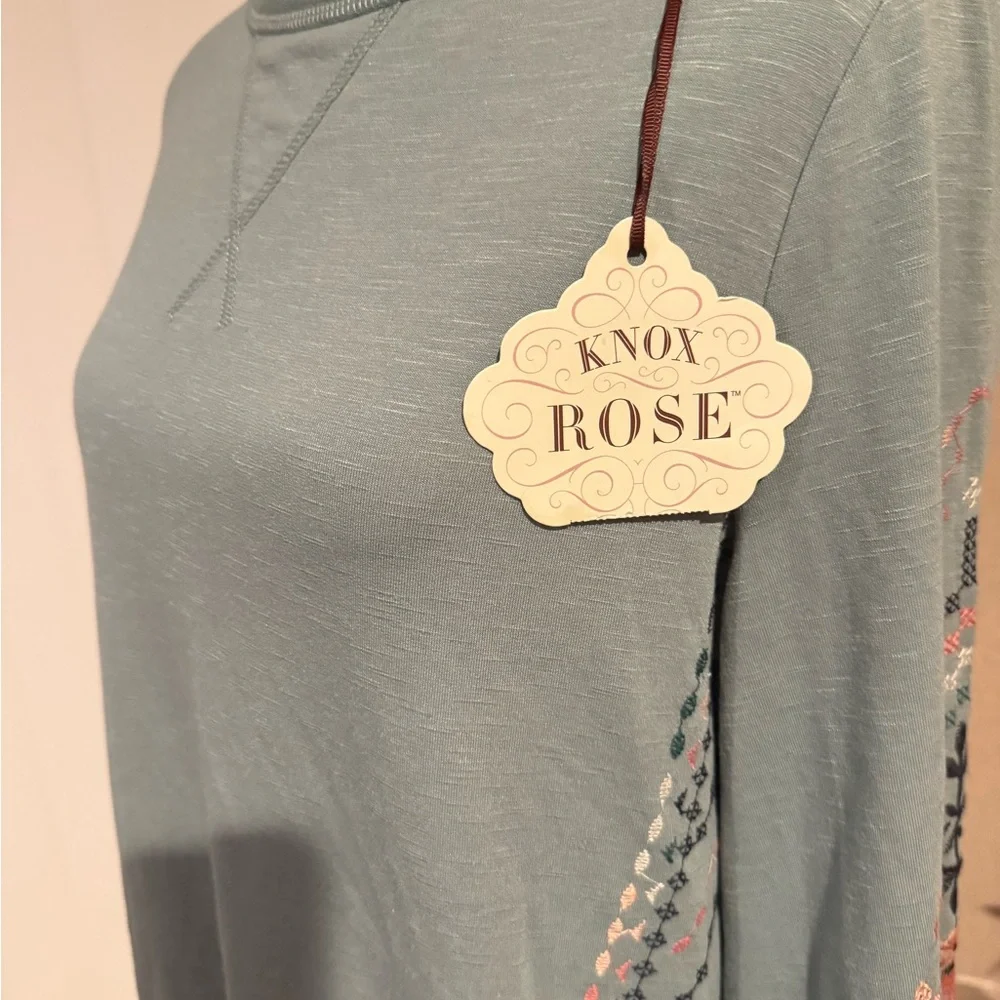Knox Rose Teal Sweatshirt with Embroidered Sleeves - Picture 7 of 8
